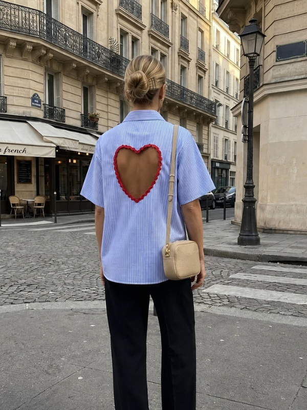 Chemise Coeur Rayé Bleu