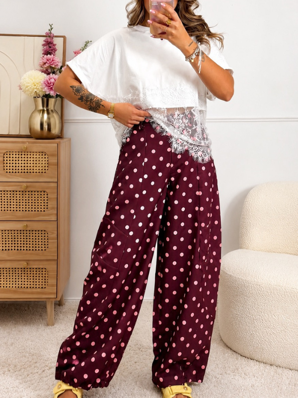 Pantalon Petit Pois Bordeaux